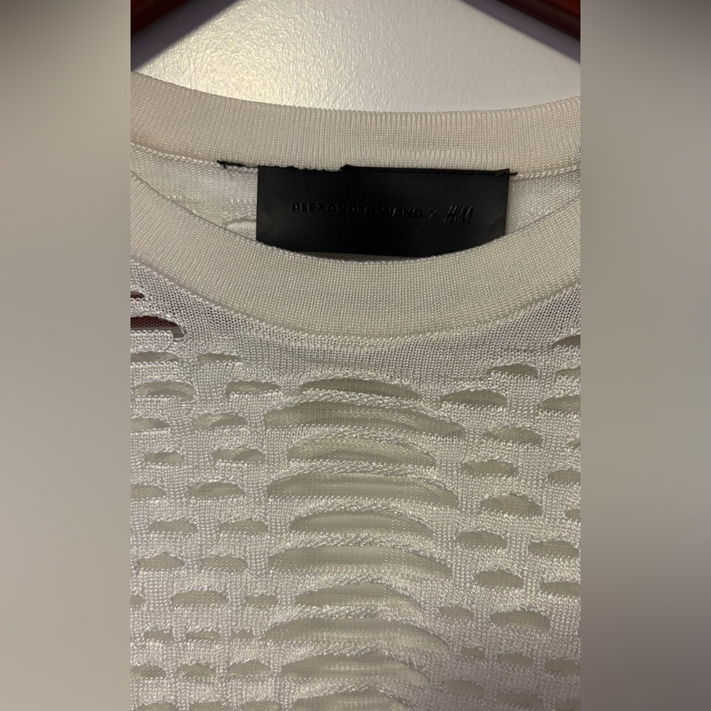 ALEXANDER WANG BY H&M Long sleeve White Mesh Sheer Shirt dress Top Size Medium - Picture 3 of 5